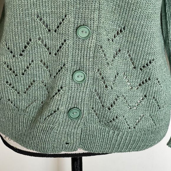 Green Women’s Cardigan Sweater Size Large Button  Chunky Knit Grandmacore Spring - Picture 6 of 13